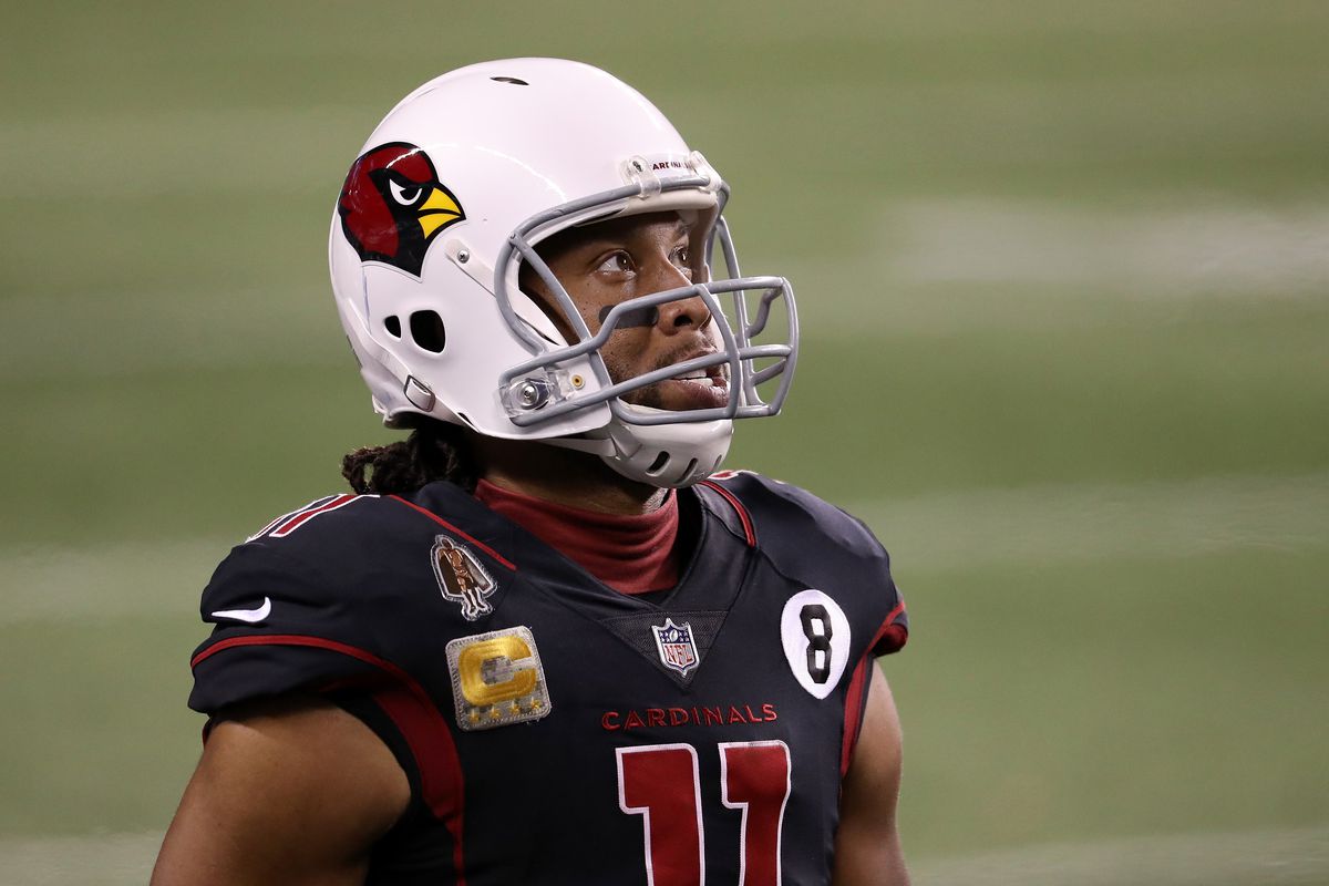 Larry Fitzgerald of the Arizona Cardinals stands on the side of the field during their game against the Seattle Seahawks at Lumen Field on November 19, 2020 in Seattle, Washington.