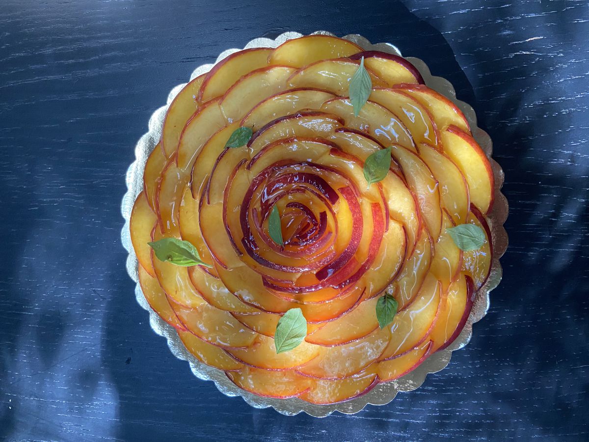 The peach tart with Bavarian cream from the curbside menu at Spring in Marietta