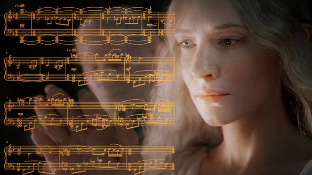Actress Cate Blanchett&nbsp;as Galadriel from The Lord of the Rings movie looks on wistfully at music from Howard Shores soundtrack