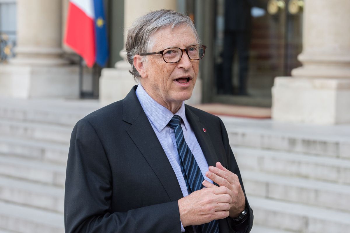Bill Gates speaks about his foundation in Paris in 2018.