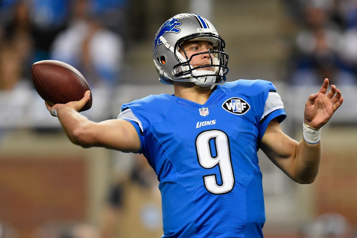 Matthew Stafford shows one of his eight arm angles used in passing the football.