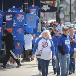 Cubs fans arrive at Wrigley Field for the home opener. | Victor Hilitski/For the Sun-Times