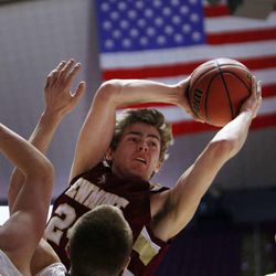 Viewmont's Austin Johnson (24) rebounds as Lone Peak plays Viewmont in the 5A boys basketball quarterfinals at the Dee Events Center in Ogden Wednesday, Feb. 25, 2015.