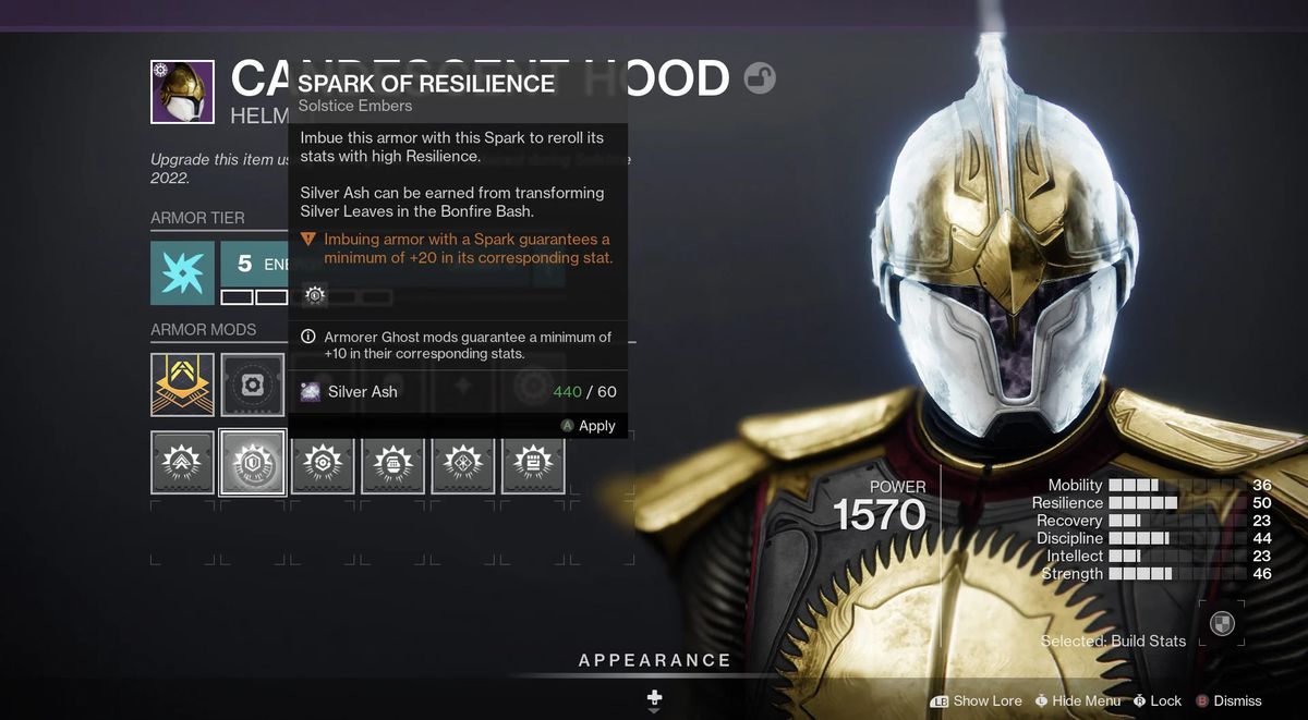 A Guardian re-rolls their Solstice of Heroes 2022 armor in Destiny 2
