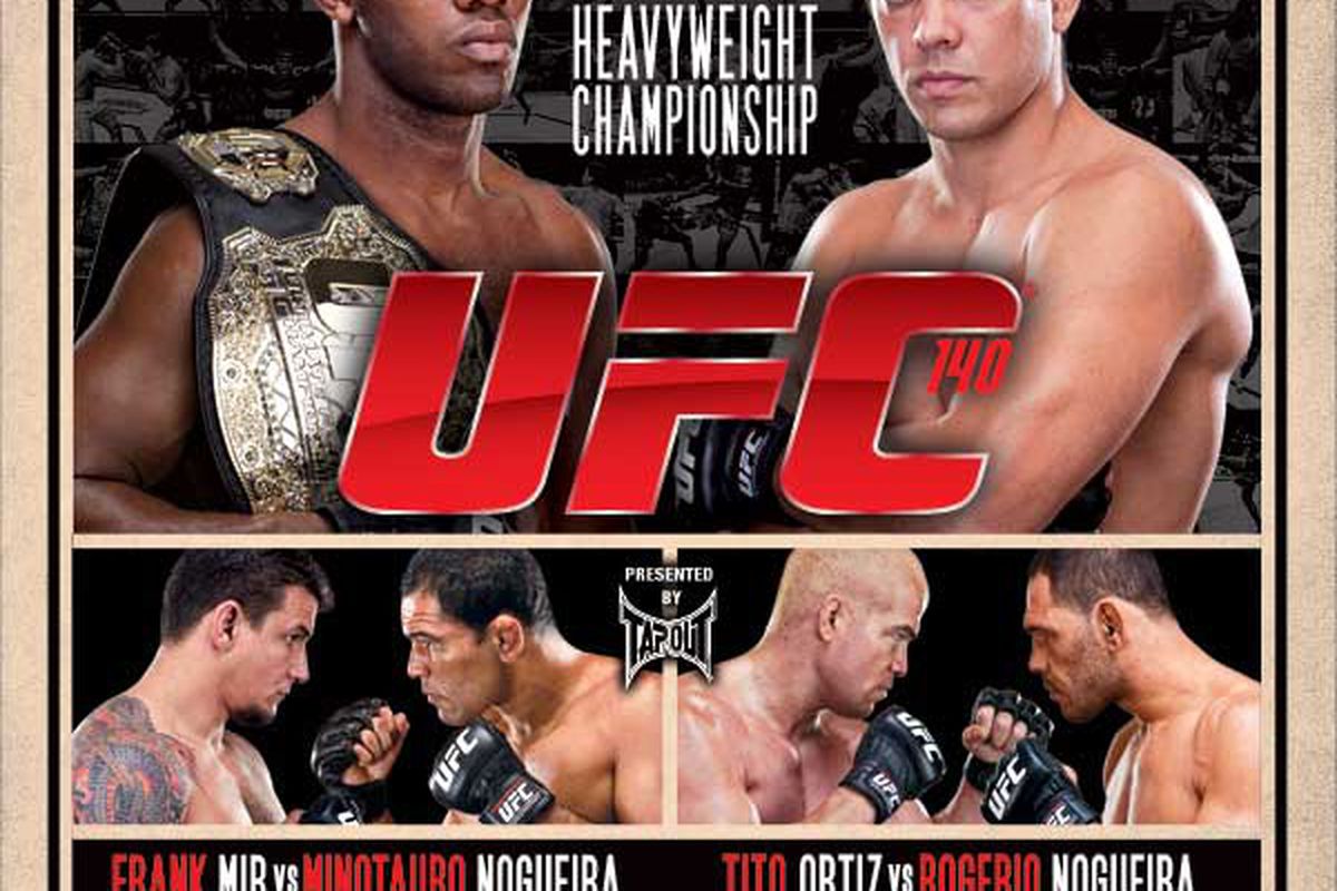 UFC 140 poster pic for "Jones vs. Machida" in Toronto on Dec. 10, 2011, via <a href="https://media1.mm.ticketmaster.com/zuffa%20llc/email/UFC140_TOMORROWBLAST.JPG">Ticketmaster.com</a>.
