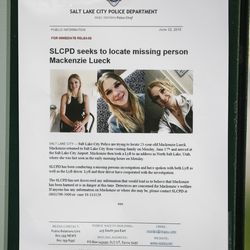 Posters for Mackenzie Lueck placed at Liberty Park in Salt Lake City on Saturday, June 22, 2019.