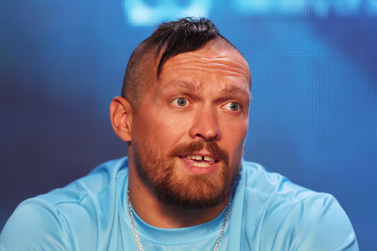 Usyk speaks to the media during their a press conference for the rematch.