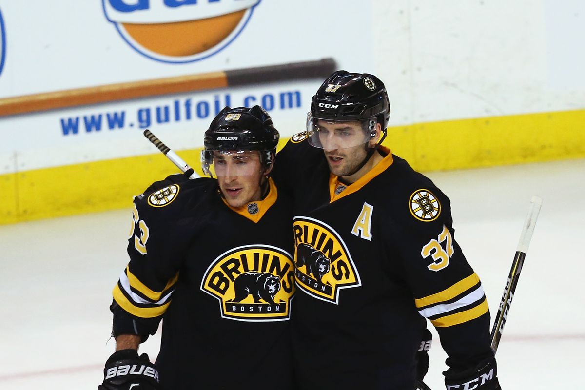 Pittsburgh Penguins v Boston Bruins, Brad Marchand and Patrice Bergeron