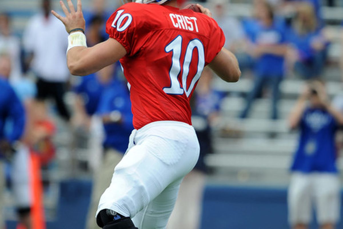 See how there are no blizting defenders draped all over a KU quarterback in this picture?  Isn't that cool?
