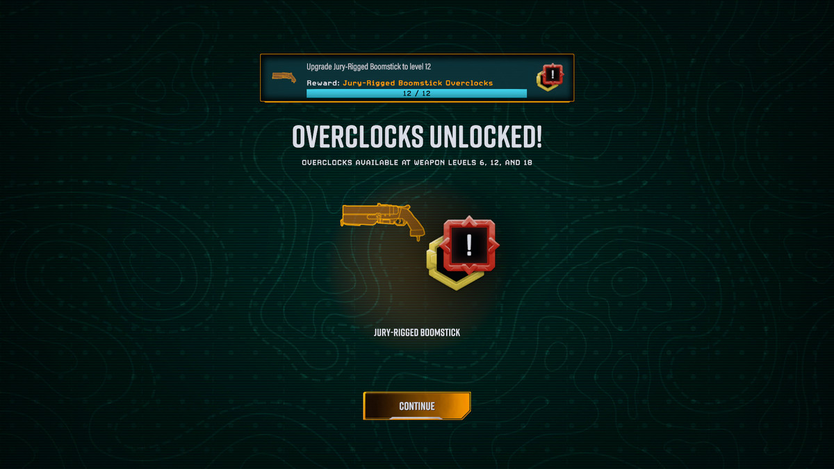 A player unlocks the Overclock system in Deep Rock Galactic: Survivor
