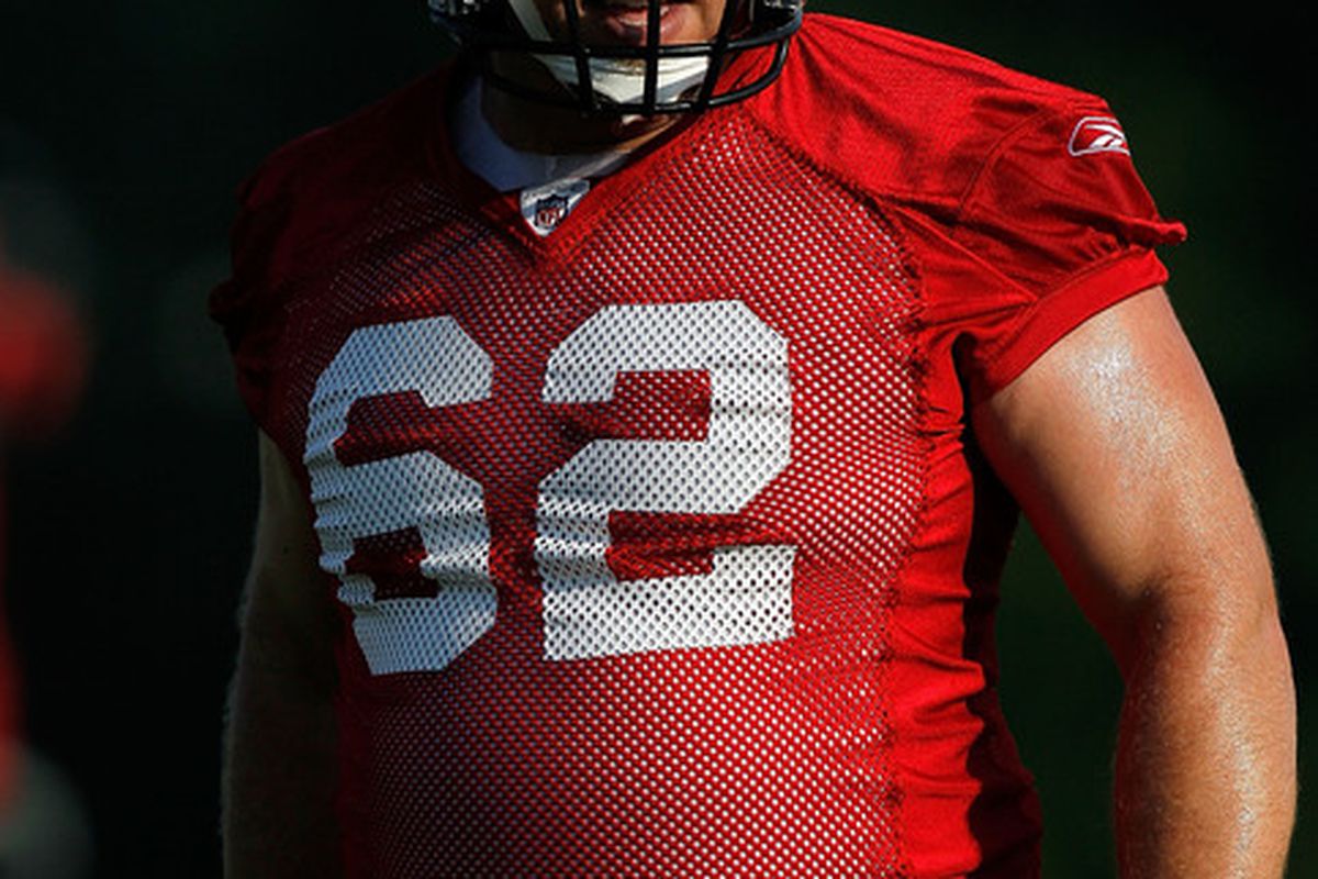 FLOWERY BRANCH GA - JULY 30:  Todd McClure #62 of the Atlanta Falcons runs drills during opening day of training camp on July 30 2010 at the Falcons Training Complex in Flowery Branch Georgia.  (Photo by Kevin C. Cox/Getty Images)