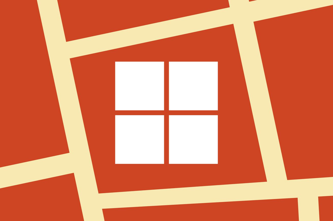 The Microsoft logo on an orange background