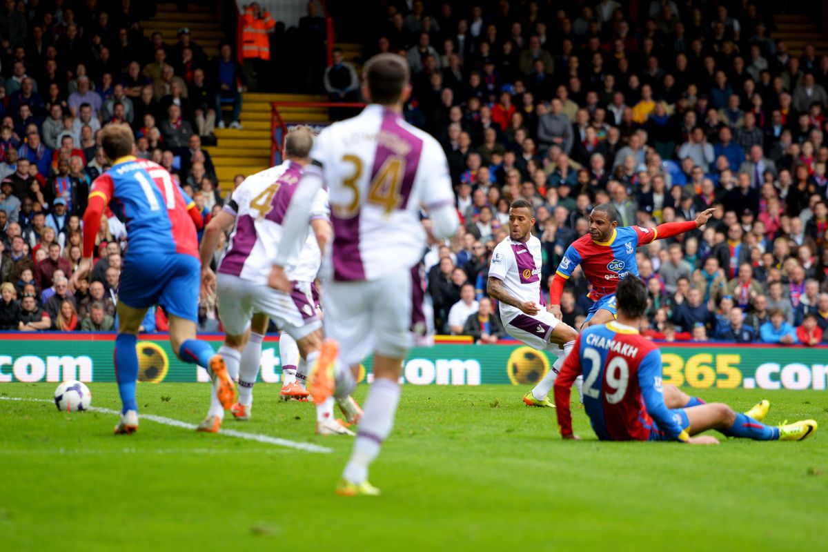 Jason Puncheon scores for Crystal Palace against Aston Villa at Selhurst Park as the Eagles completed the double over the Villans.