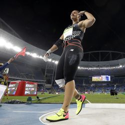 New Zealand's Valerie Adams competes in the final of the women's shot put during the athletics competitions of the 2016 Summer Olympics at the Olympic stadium in Rio de Janeiro, Brazil, Friday, Aug. 12, 2016.