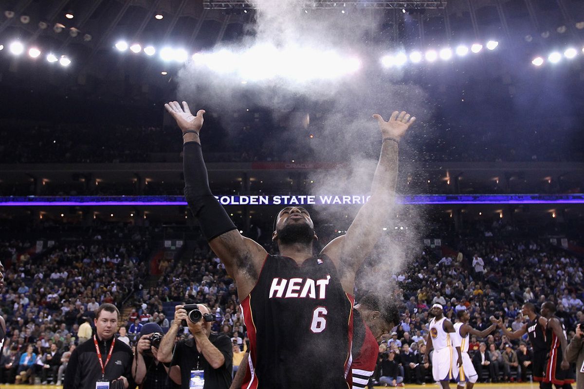 <em><strong>LeBron James, seen here predicting that the Heat's offense would go up in smoke in the fourth quarter.</strong></em>