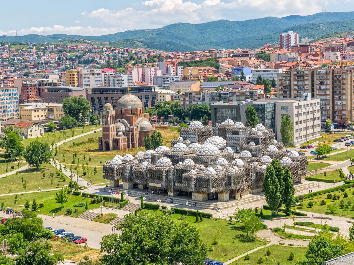 An overhead shot of the city of Pristina