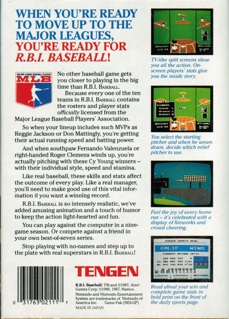 back cover of R.B.I. Baseball on NES