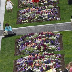 Flowers on Temple Square outside during The Church of Jesus Christ of Latter-day Saints' Saturday afternoon session of the 183rd Annual General Conference Saturday, April 6, 2013, in Salt Lake City.
