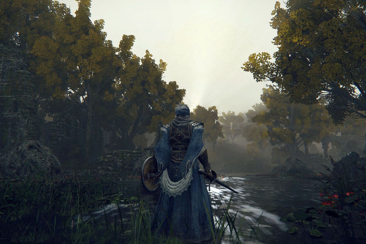 Standing in front of Summonwater Village, a location in Elden Ring’s Limgrave area
