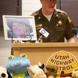 Utah Highway Patrol Maj. Michael Rapich talks about the 2,000 stuffed animals donated in memory of fatal crash victim Stacie Mae Gray at Utah Highway Patrol Headquarters in Salt Lake City on Thursday, April 4, 2013. The stuffed animals are used to comfort children involved in car crashes and also distributed at car seat checkpoints to reward children for buckling up.