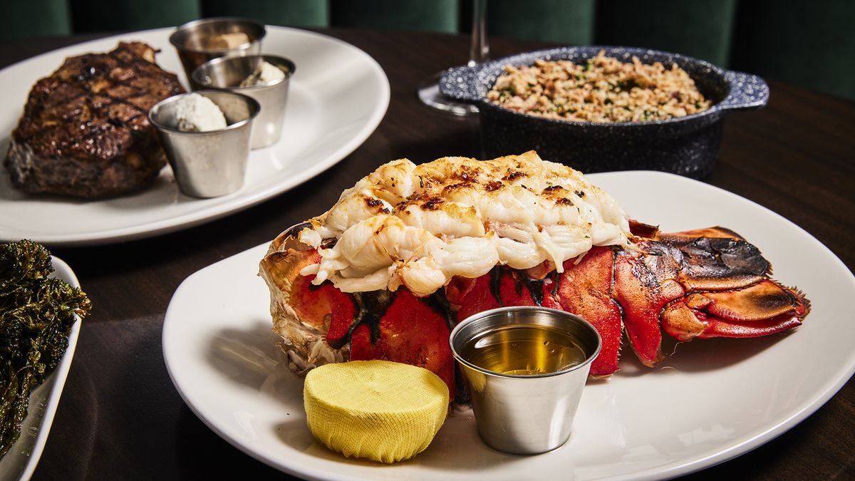 Lobster with butter, steak with butter at BLVD Steak restaurant in Sherman Oaks, California.