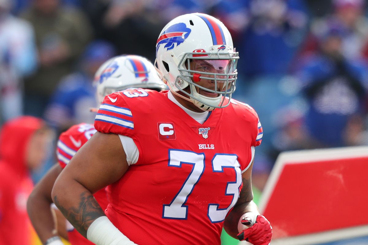 Dion Dawkins of the Buffalo Bills on the field before a game against the Baltimore Ravens at New Era Field on December 8, 2019 in Orchard Park, New York.