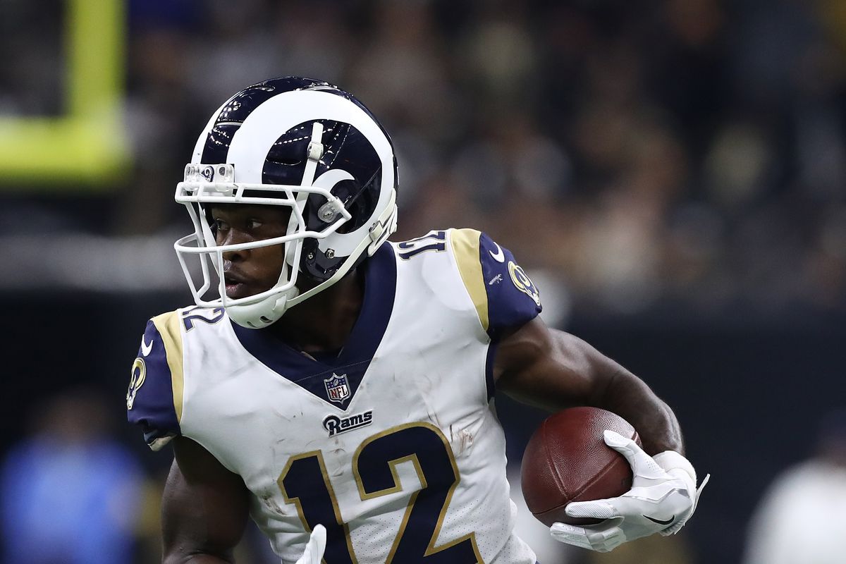 Los Angeles Rams WR Brandin Cooks runs with the ball after a reception against the New Orleans Saints in the NFC Championship, Jan. 20, 2019.