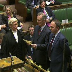 In this screen shot from Parliament, the results of the vote is returned in the debating chamber at the House of Commons, in London, Tuesday Feb. 3, 2015. British lawmakers in the House of Commons voted Tuesday to allow scientists to create babies from the DNA of three people _ a move that could prevent some children from inheriting potentially fatal diseases from their mothers. The bill must next be approved by the House of Lords before becoming law. If so, it would make Britain the first country in the world to allow embryos to be genetically modified.  