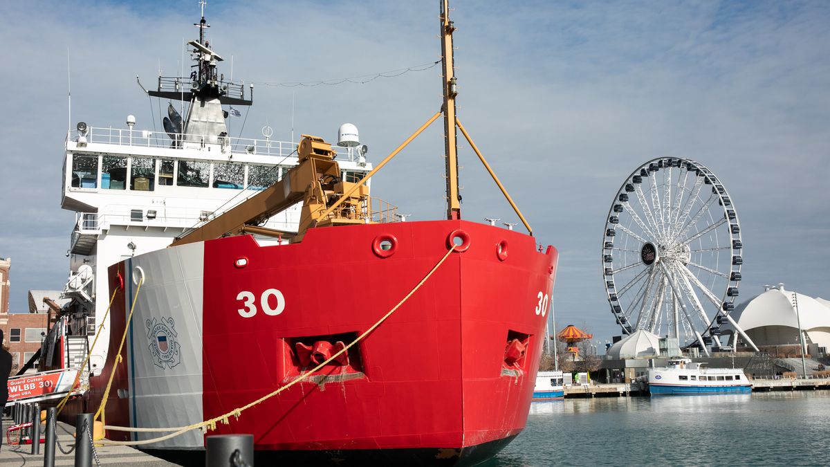 The Coast Guard cutter Mackinaw is seen at Navy Pier on Saturday morning, Dec. 4, after arriving in Chicago with a load of Christmas trees, keeping alive a revived tradition, now in its 22nd year.