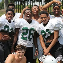 Glenbard West players pose during a preseason practice. Allen Cunningham/For the Sun-Times.