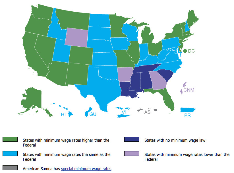 State minimum wage map