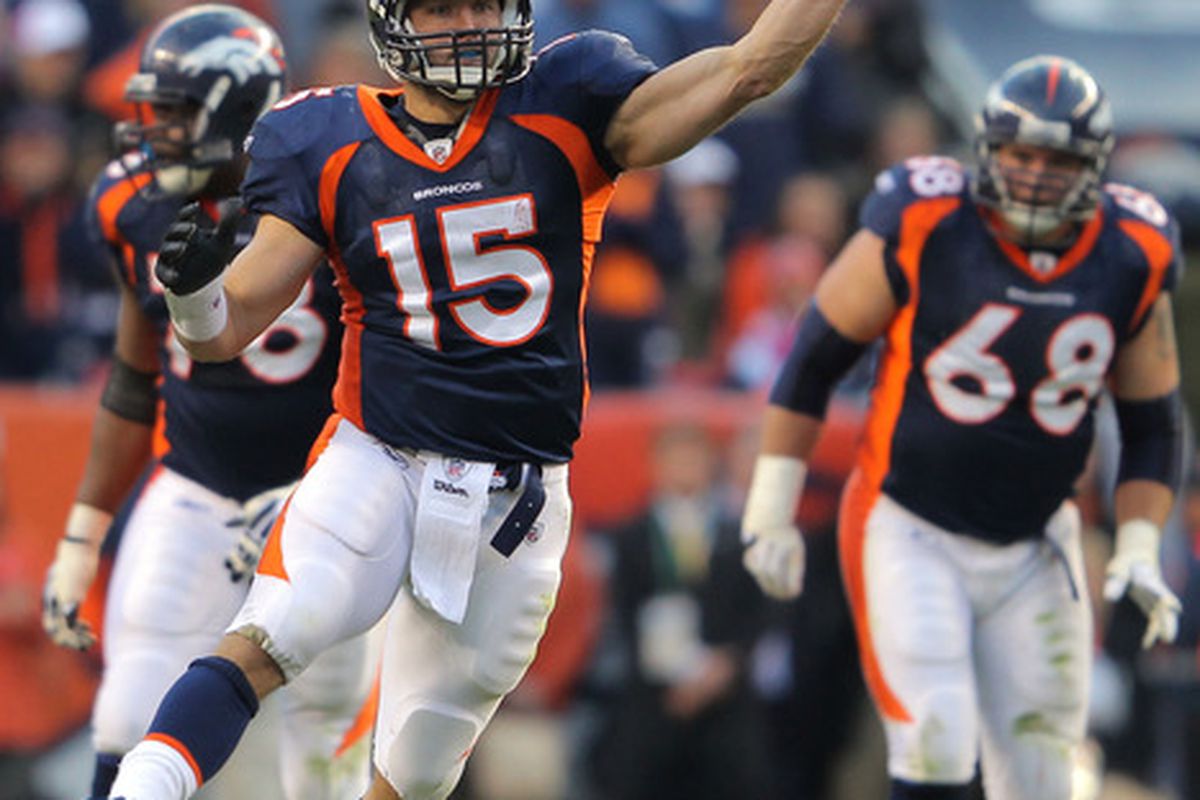 Tebow time in Denver! (Photo by Doug Pensinger/Getty Images)
