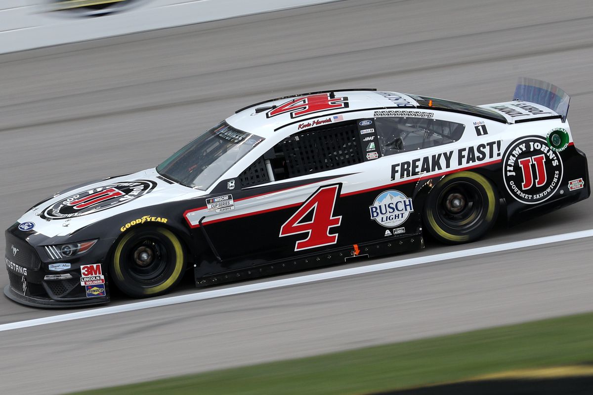 Kevin Harvick, driver of the Jimmy John’s Ford, races during the NASCAR Cup Series Hollywood Casino 400 at Kansas Speedway on October 18, 2020 in Kansas City, Kansas.