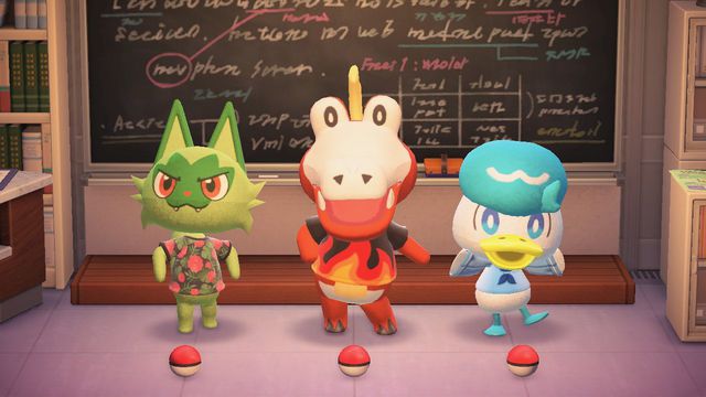 the three starters from pokemon scarlet and violet in animal crossing new horizons