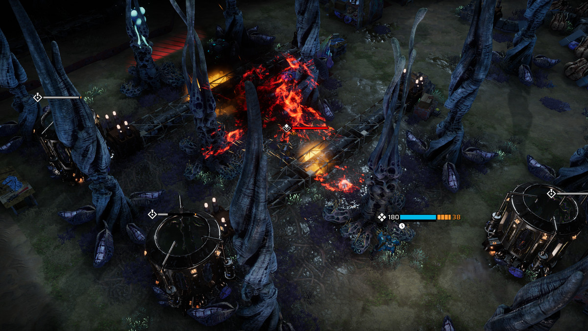 A flamethrower goes off during a tactical battle in Phoenix Point.