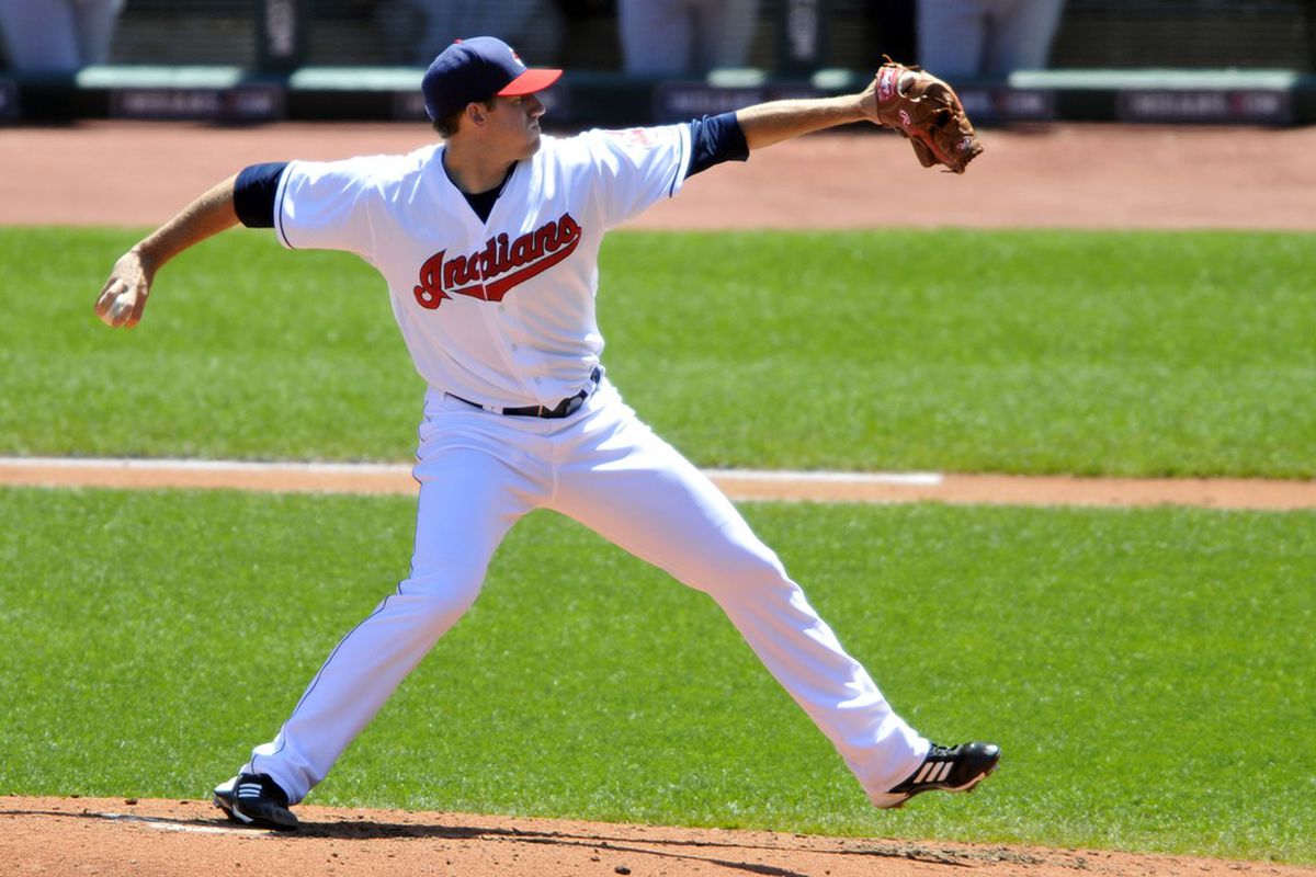 May 17, 2012; Cleveland, OH, USA; Cleveland Indians starting pitcher Zach McAllister (34) delivers in the second inning against the Seattle Mariners at Progressive Field. Mandatory Credit: David Richard-US PRESSWIRE