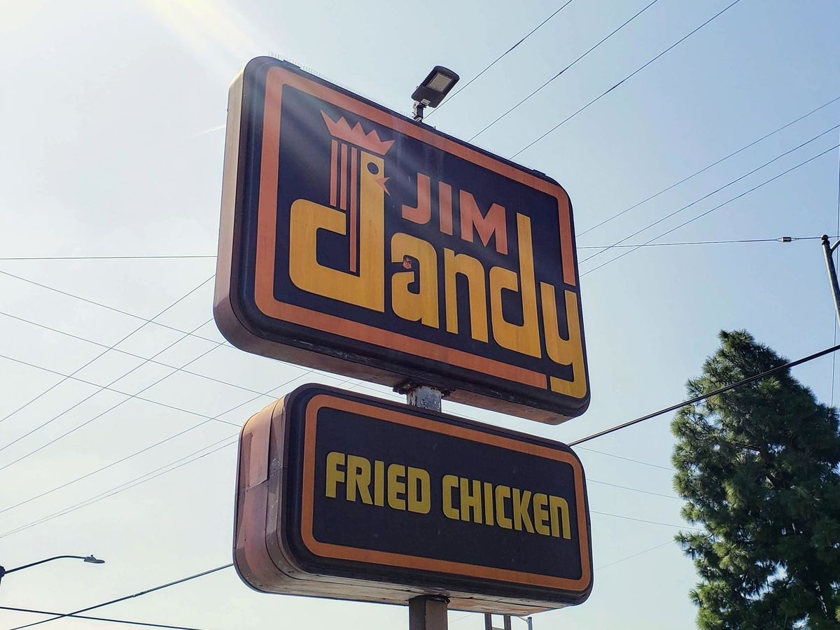 A sign for Jim Dandy Fried Chicken in South Los Angeles.