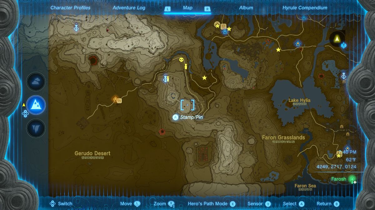 A map showing the location of a dragon in Zelda Tears of the Kingdom.