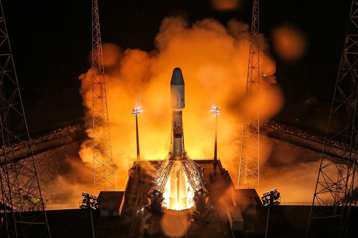 Soyuz-ST rocket carrying 5 satellites launched from Guiana Space Centre