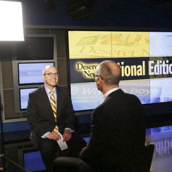 Deseret News Editor Paul Edwards interviews Arthur Brooks, president of American Enterprise Institute, in Salt Lake City Wednesday, Oct. 1, 2014. Brooks is the author of "The Road to Freedom."