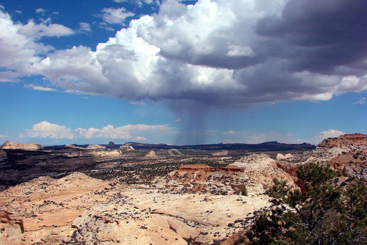 Rain over Utah Badlands (Credit: Don Graham, Flickr)