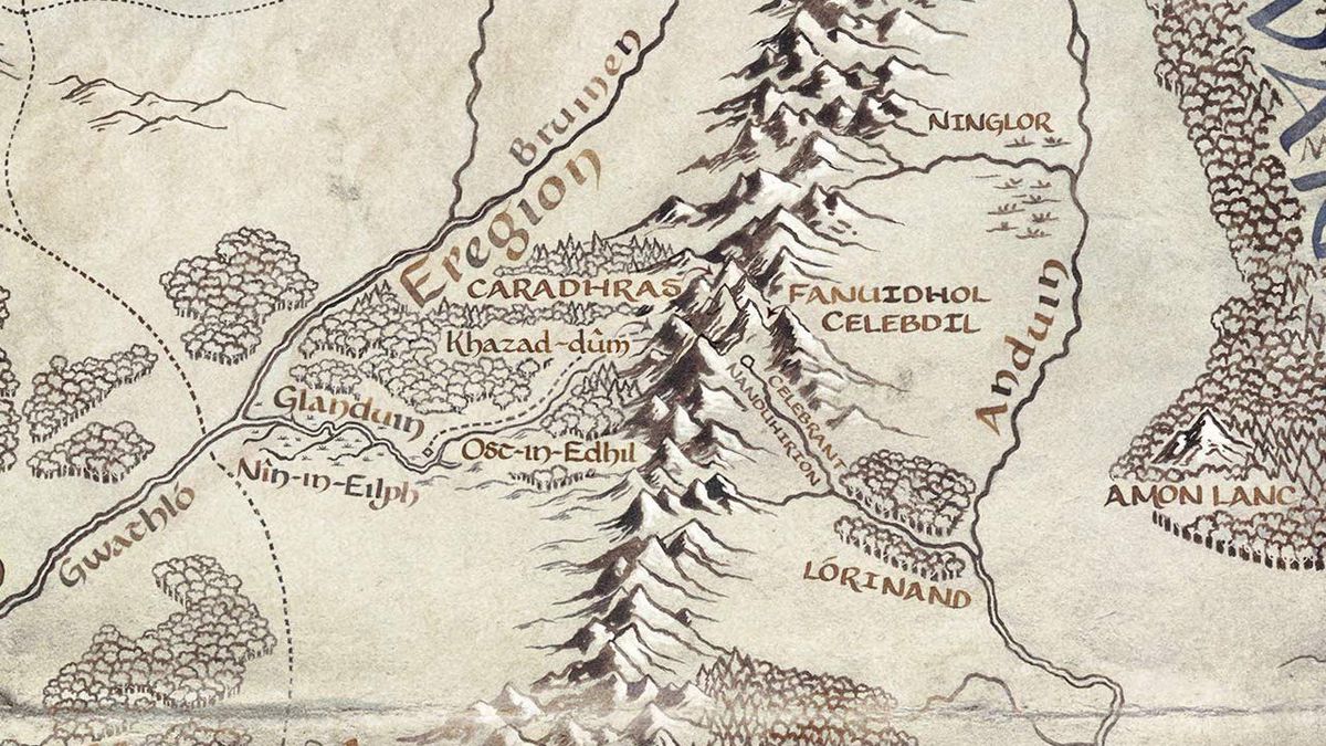 A crop of a Middle-earth map highlighting Khazad-Dum