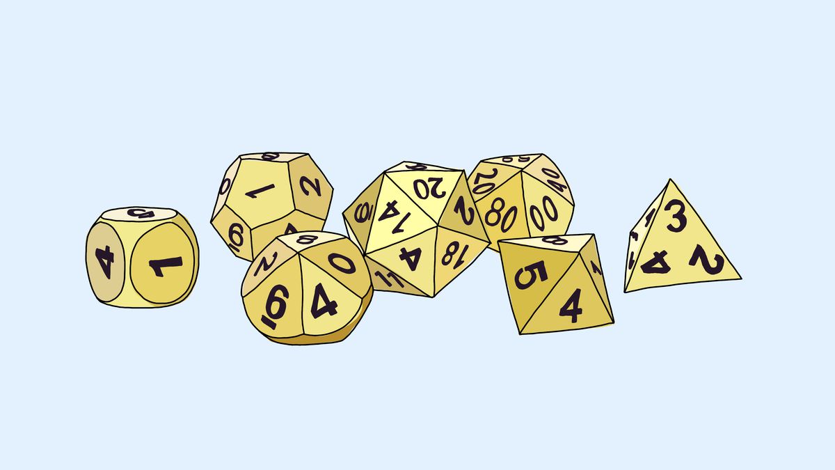 A set of many-sided dice.