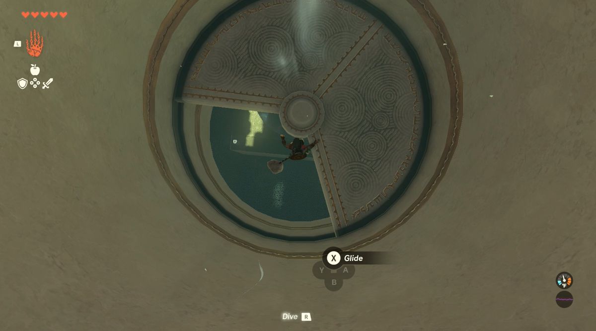Link falls through a hole in Zelda: Tears of the Kingdom’s Gatakis Shrine