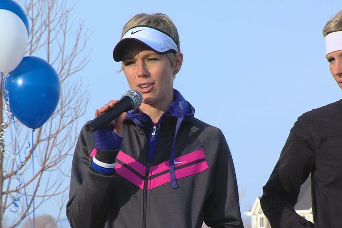 Haley Warner speaks during the memorial 5K Saturday for her father David Henson who was killed in an auto-pedestrian accident.