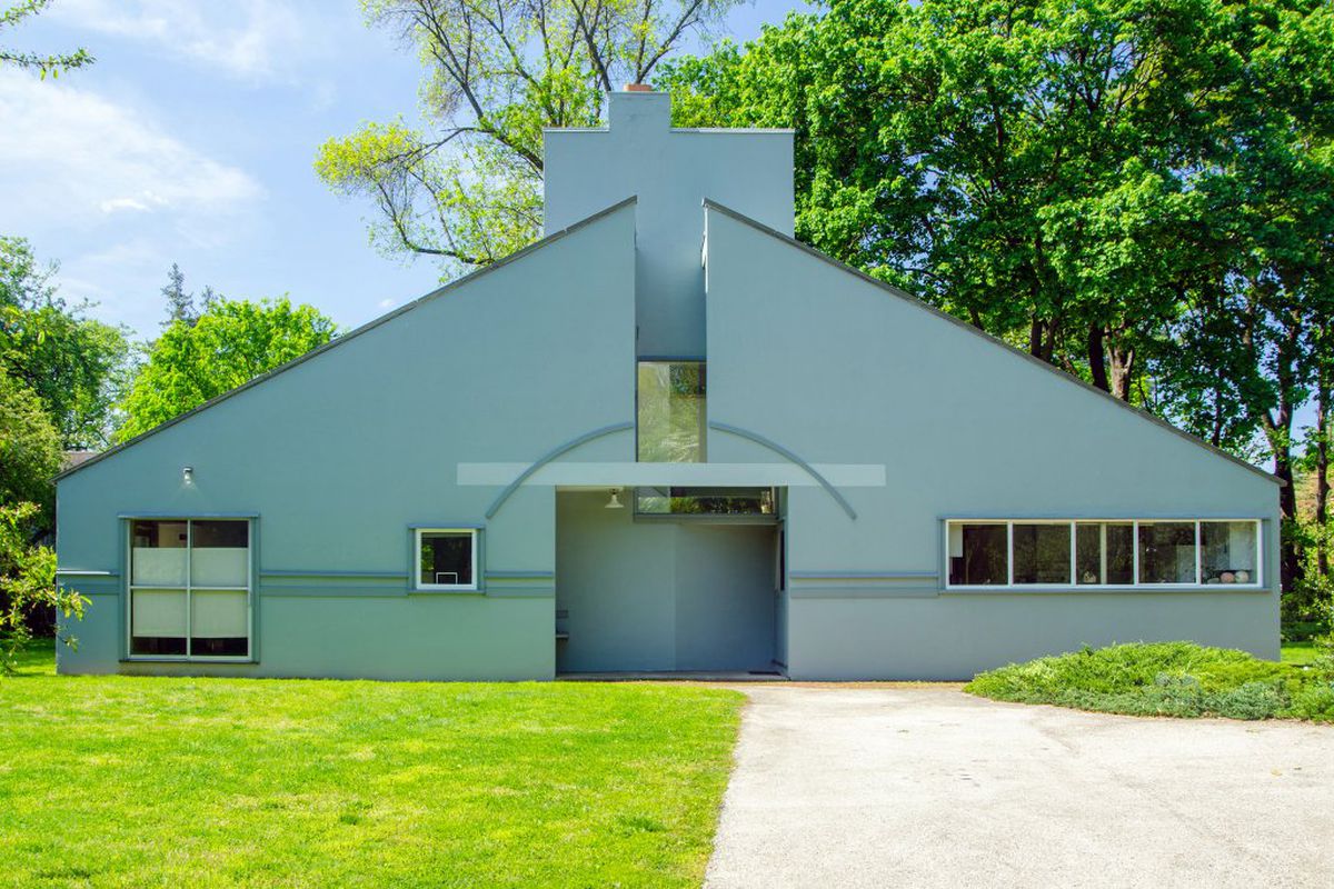 An exterior view of the Vanna Venturi postmodern house designed by Robert Venturi.