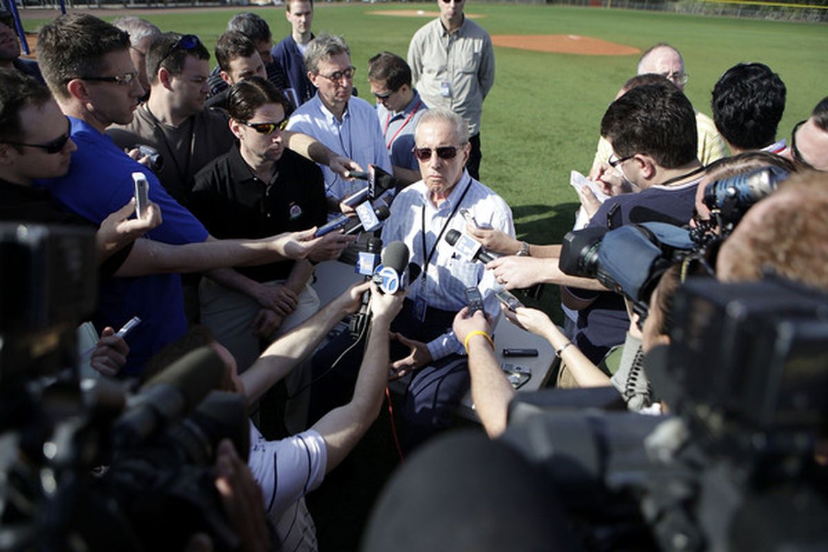 Owner Fred Wilpon of the New York Mets addresses the media during spring training at Tradition Field on February 17 2011 in Port St. Lucie Florida.  (Photo by Marc Serota/Getty Images)