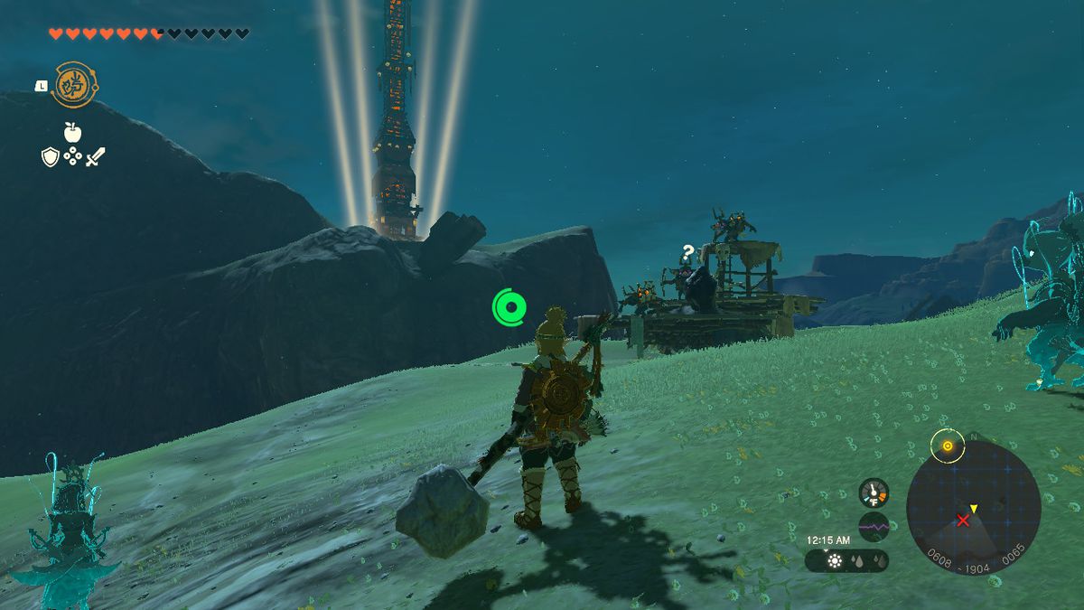 LInk looking toward a skyview tower, with some enemies ahead.