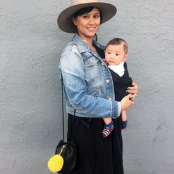 Our very own Associate Editor Danielle Directo-Meston topped off her ensemble with a Janessa Leoné hat and her new little guy, Marlon.