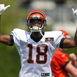 A.J. Green flashes his muscles.